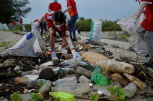plastic bottle wastes collected by KSK Land in Morib Beach Selangor